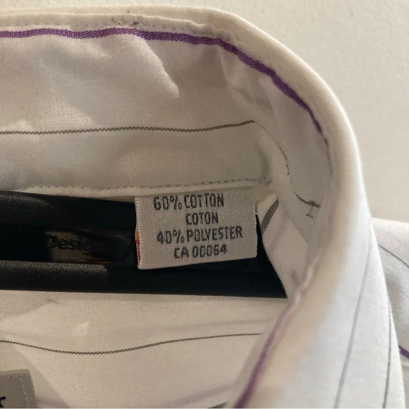 CHRISTIAN DIOR Sz 15-33 Purple Grey Stripe Cotton Blend Vintage Button Up Shirt - Picture 6 of 6